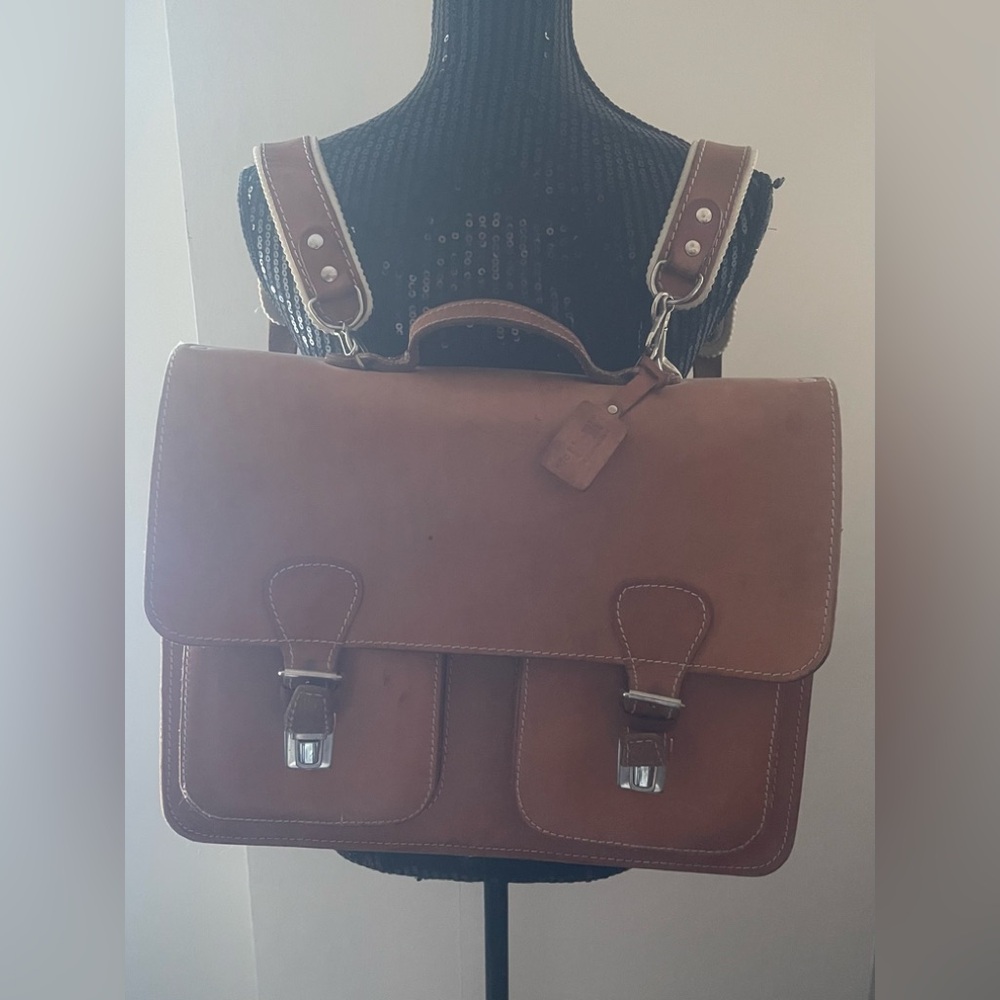 Vintage McNeill Tan Leather Messenger/Tote School Bag
